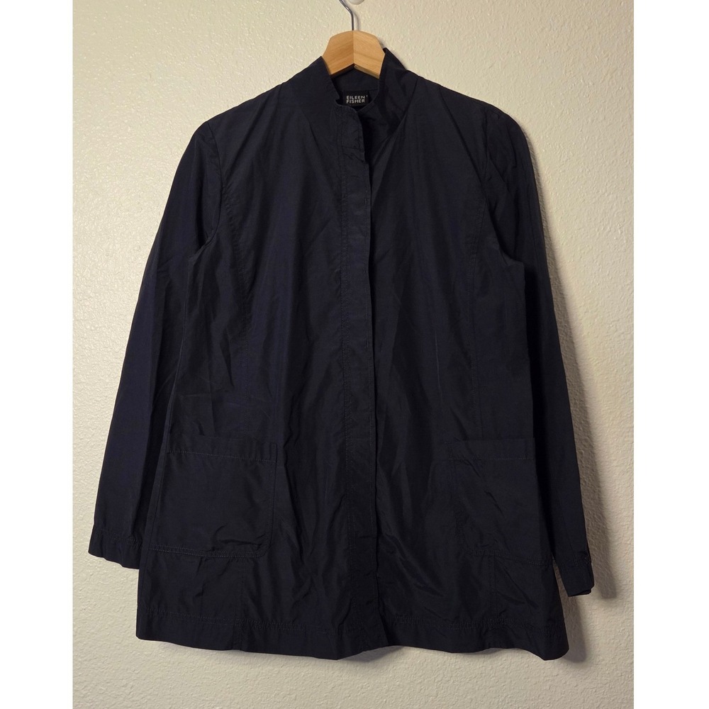 Eileen Fisher Lightweight Chore Pockets Navy Blue Minimalist Utility Layer